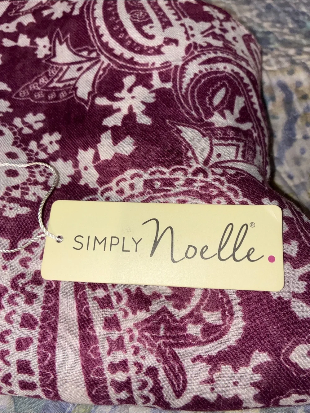 Simply Noelle Burgandy Maroon Red and White Paisley Shawl Scarf Wrap 37” X 70.5”